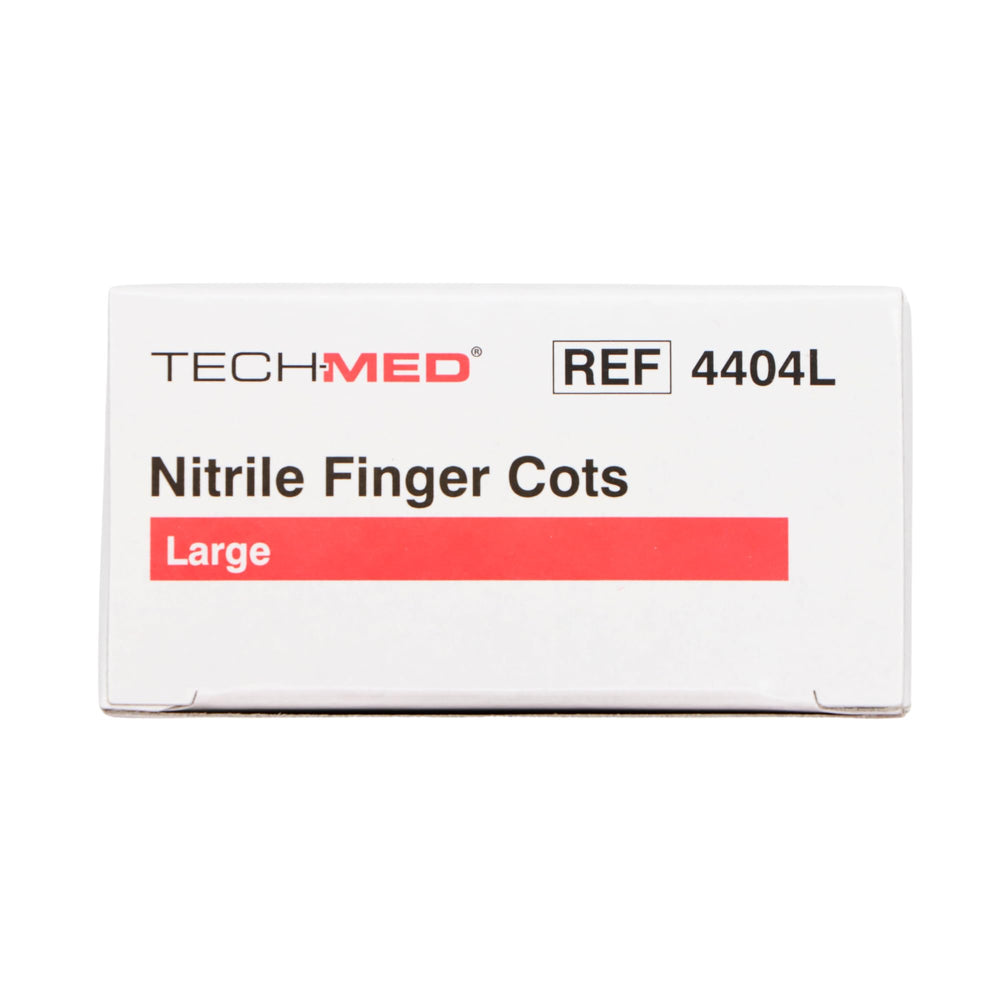 Dukal TEC 4404L finger cot in lab setting for clean handling.