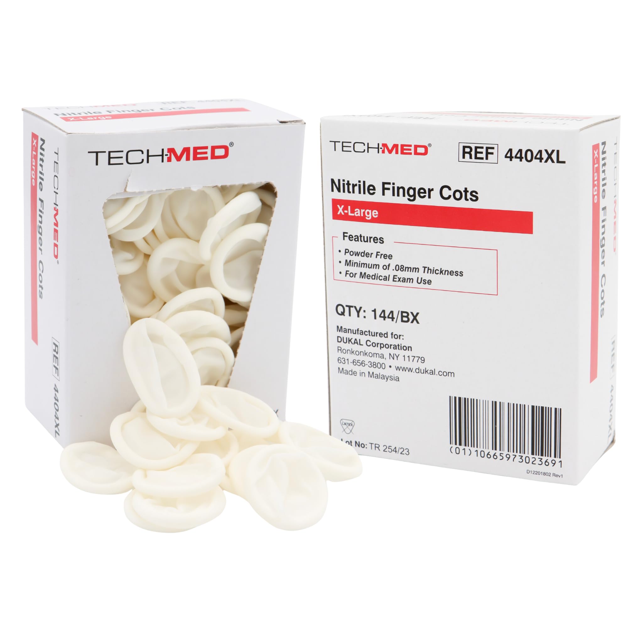 Dukal TEC 4404XL nitrile finger cot in XL size for precise, hygienic medical tasks.