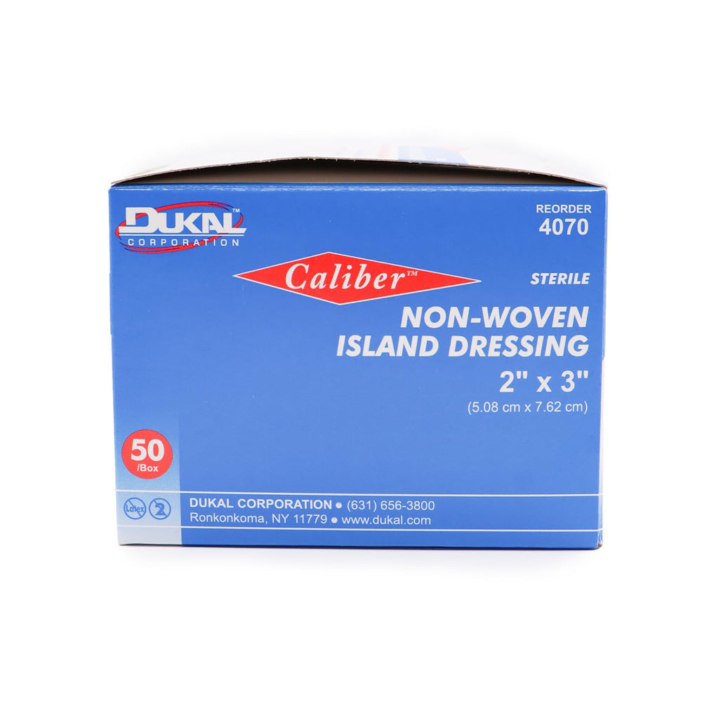 Dukal white island dressing 2x3 on a clean white surface for quick first-aid use