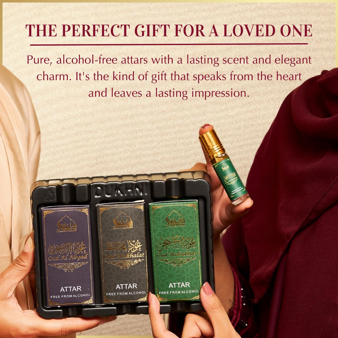 Dukhni Royal Oud Attar Set in use for daily wear and events