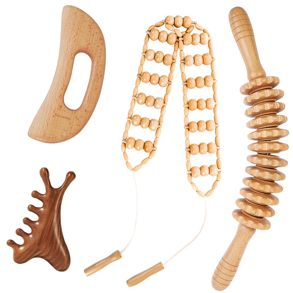 Dukucr 4-in-1 wood therapy kit massage roller rope delivers targeted back and waist relief.