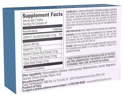 Dulàc Diosmin 500 tablets close-up highlighting plant-based blend.