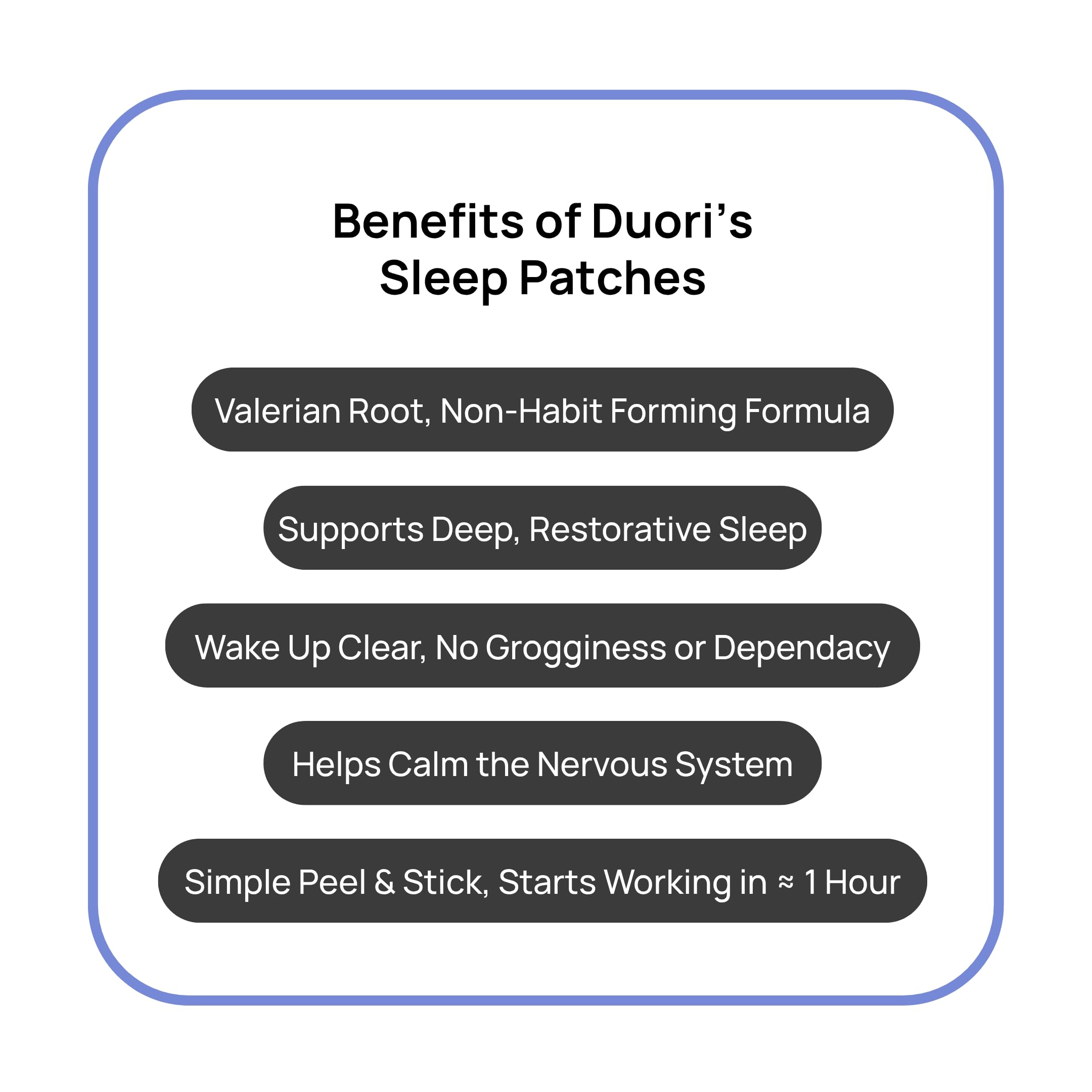 DUORI Sleep Patches on skin illustrating patch-and-application details.