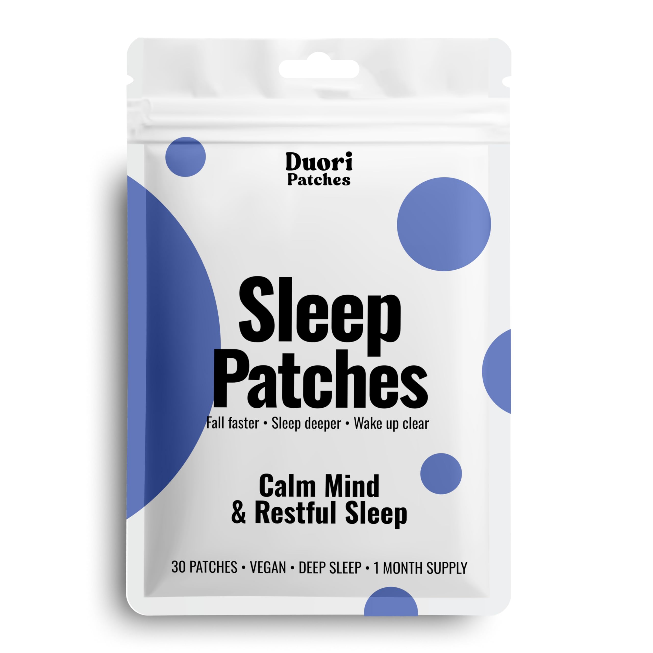 DUORI Sleep Patches valerian bottle shown for a calming bedtime routine.