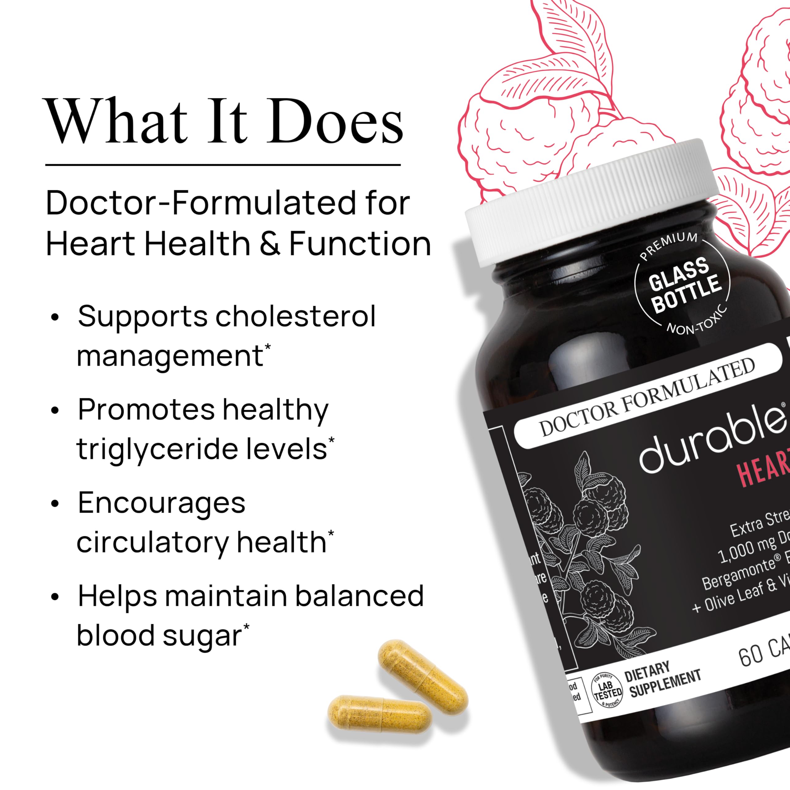 Durable Heart vitamin C bottle emphasizing antioxidant synergy