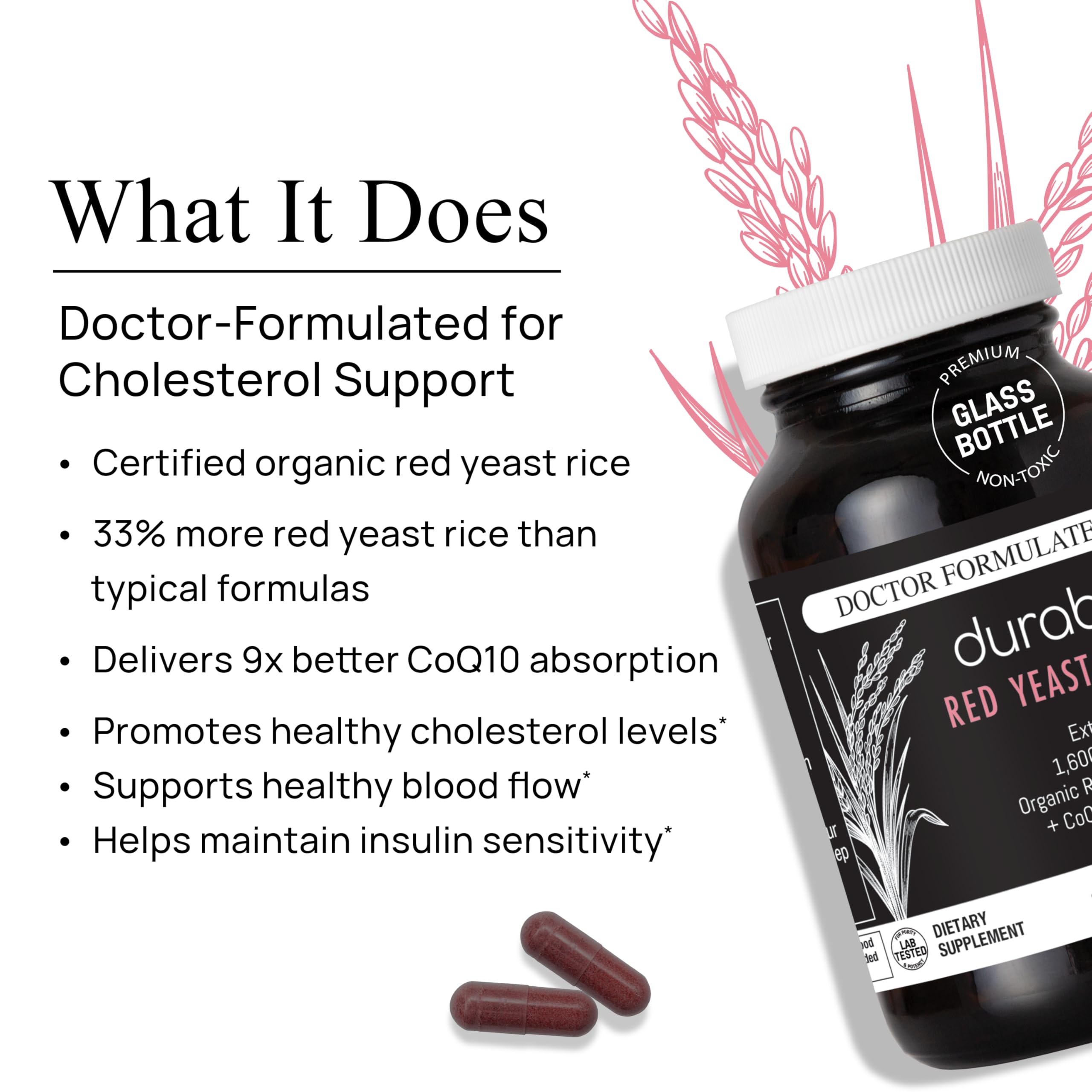 Durable RED Yeast Rice organic formula label highlights citrinine-free purity.