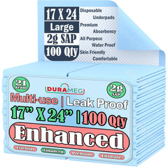 Durameg Chucks Pads 17x24 blue pack show bulk disposable underpads for bed protection