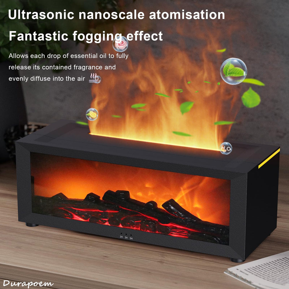 Durapoem fireplace diffuser flame light creates warm ambience.