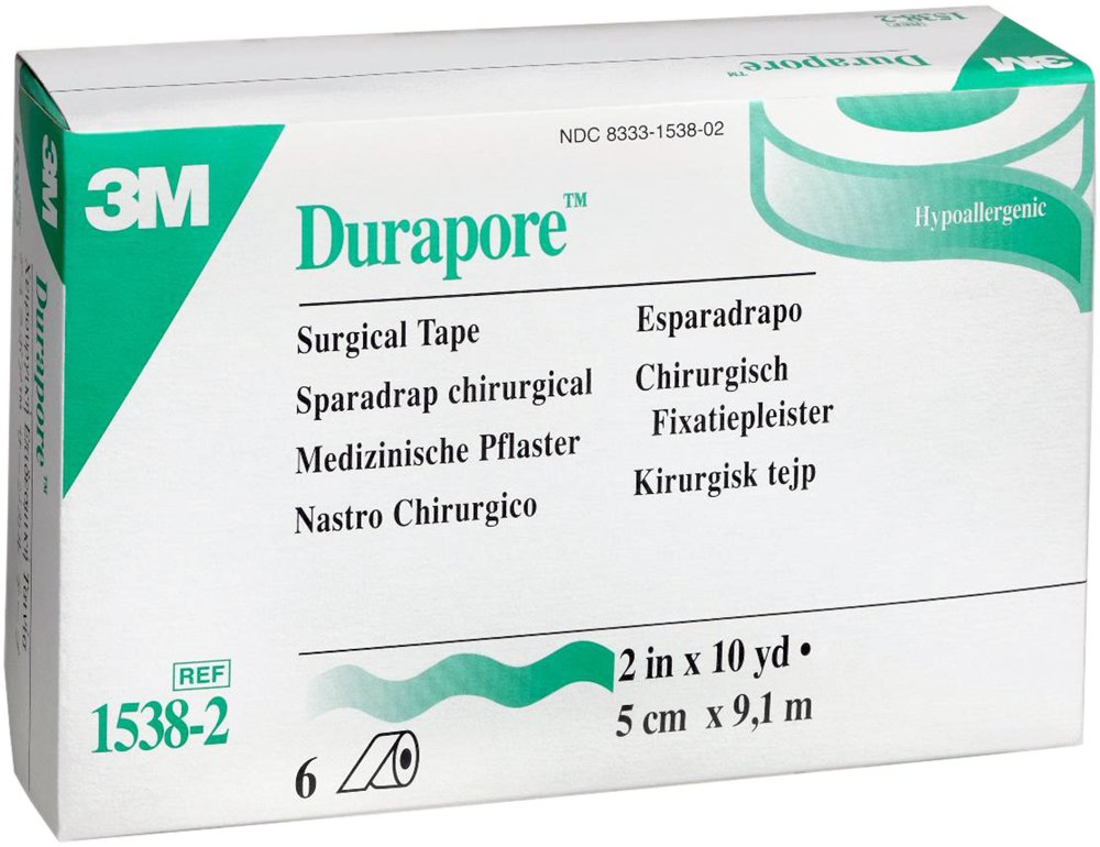 3M Durapore surgical tape 2-inch roll provides strong adhesion on dry skin for secure dressings