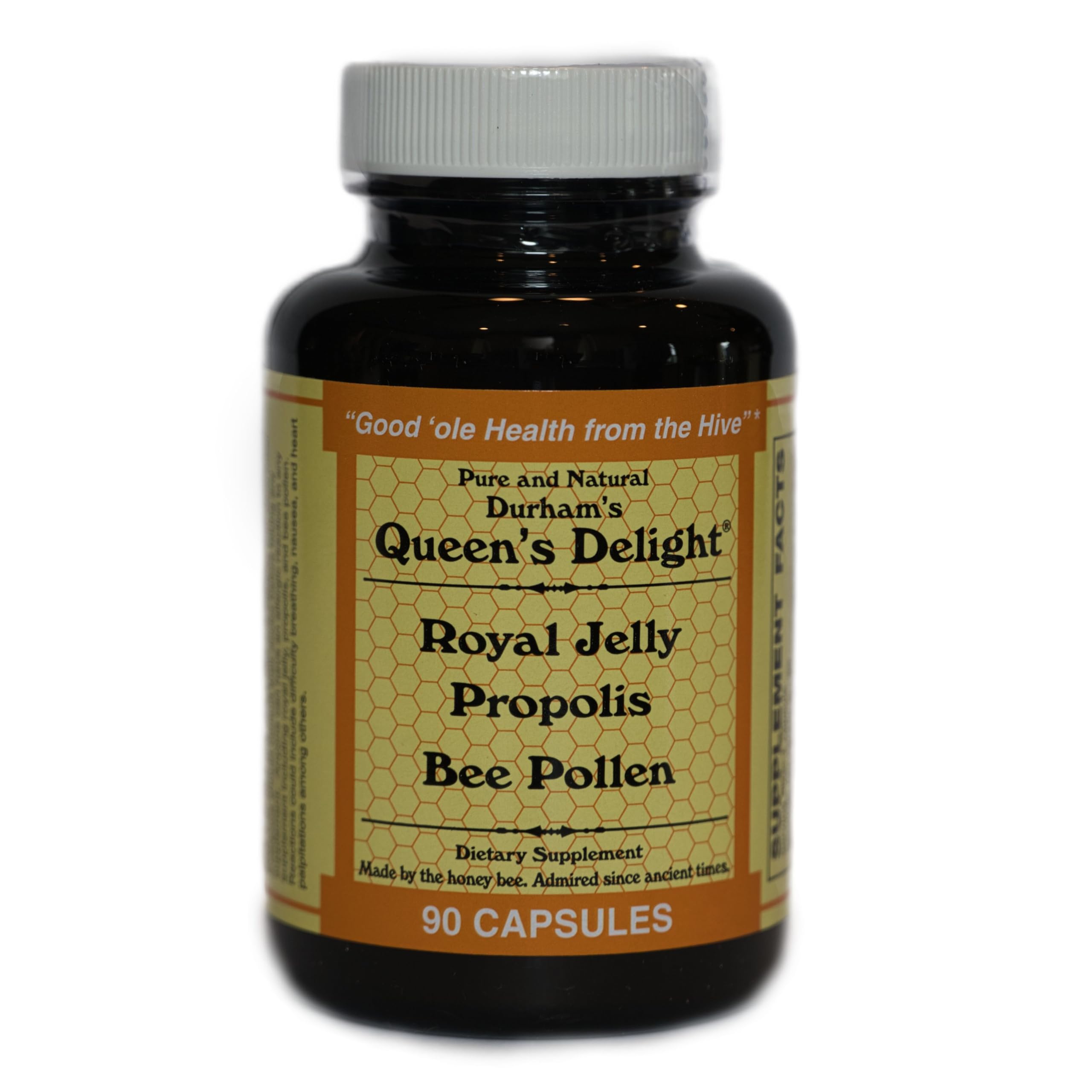 Durham's Bee Farm Queen's Delight bottle shown for easy daily supplementation.