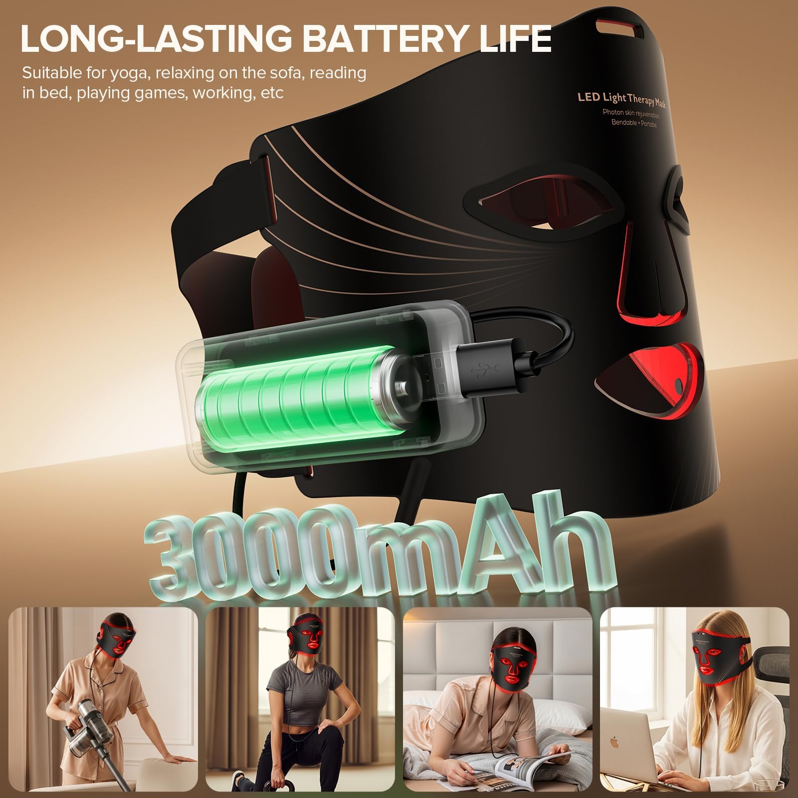 Duuckin LED mask side view with adjustable strap for comfort.