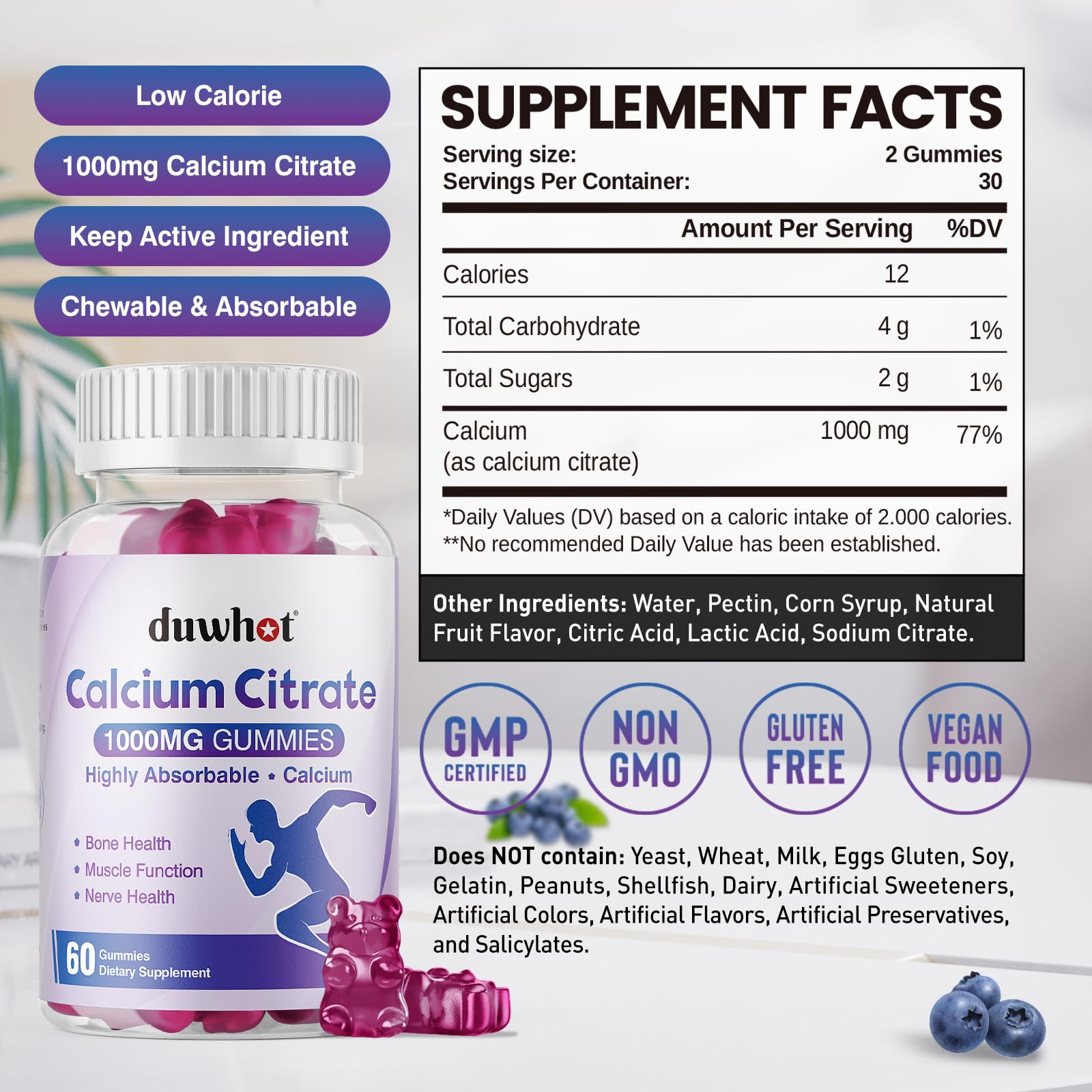 duwhot Calcium Citrate Gummies close-up texture shows chewy consistency