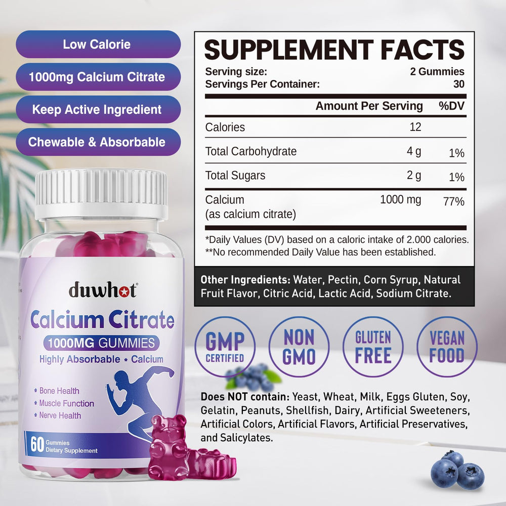 duwhot Calcium Citrate Gummies close-up texture shows chewy consistency