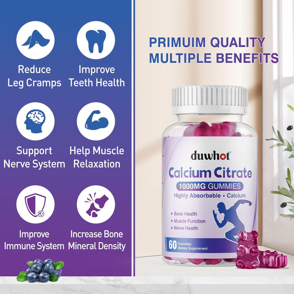 duwhot Calcium Citrate Gummies nutrition label shows 1000 mg per gummy