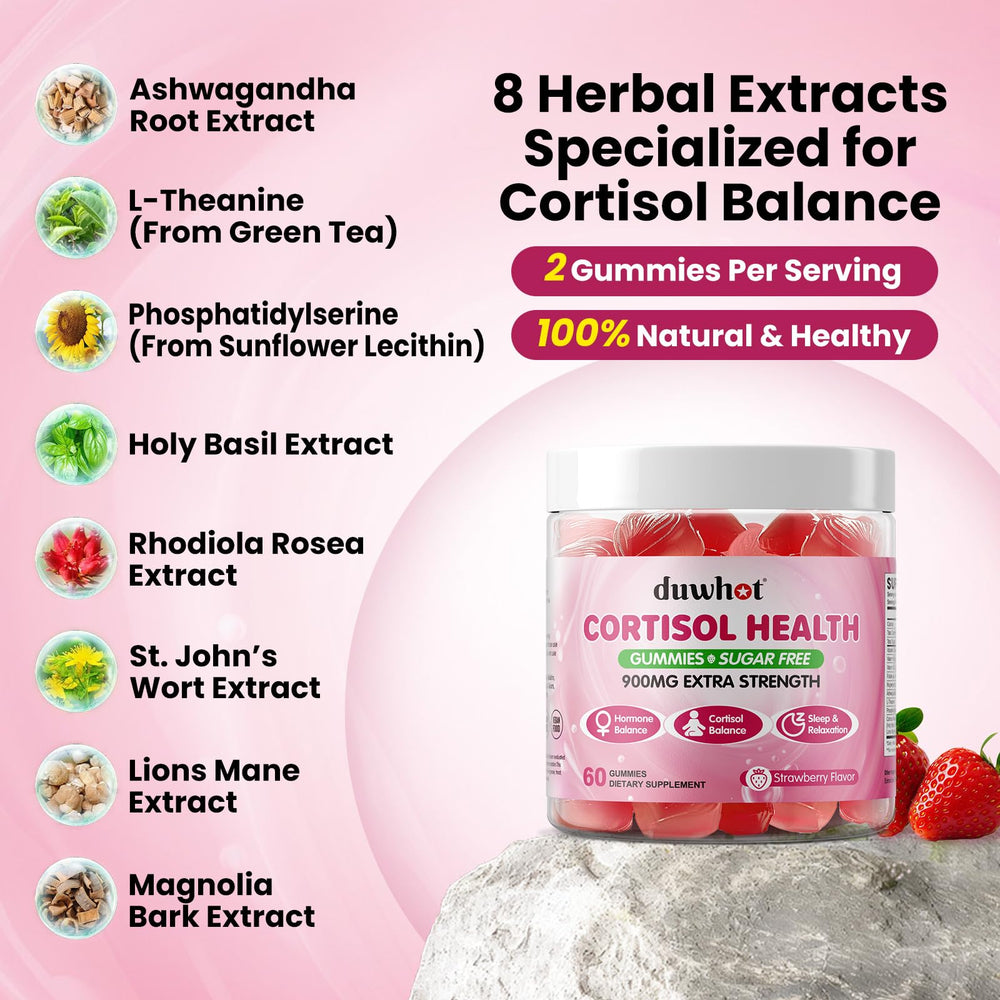 duwhot Cortisol Gummies strawberry flavor close-up ready for stress support