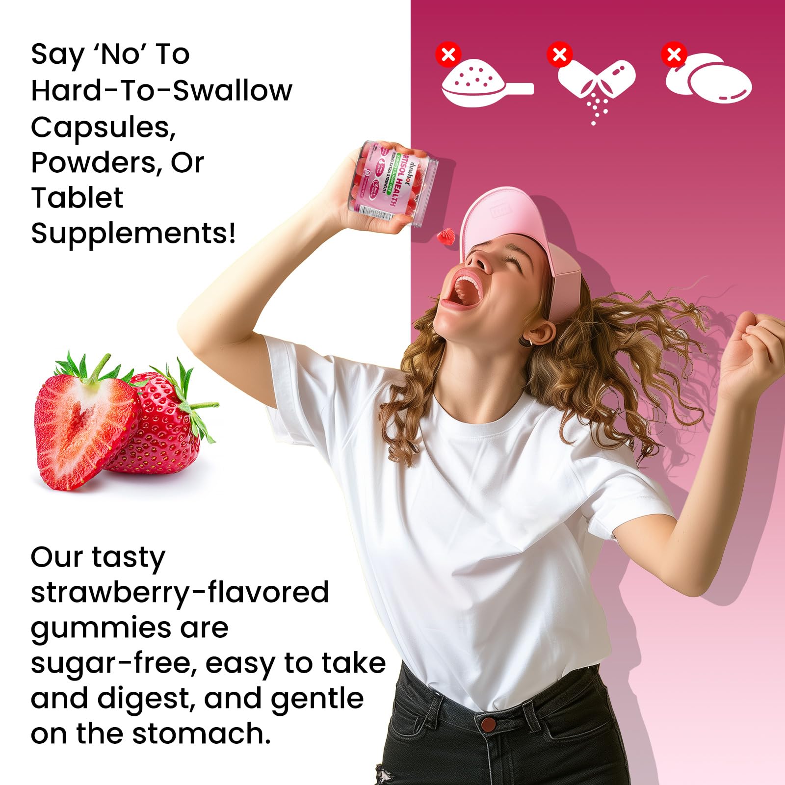 duwhot Cortisol Gummies vegan and gluten-free icons indicating clean daily wellness