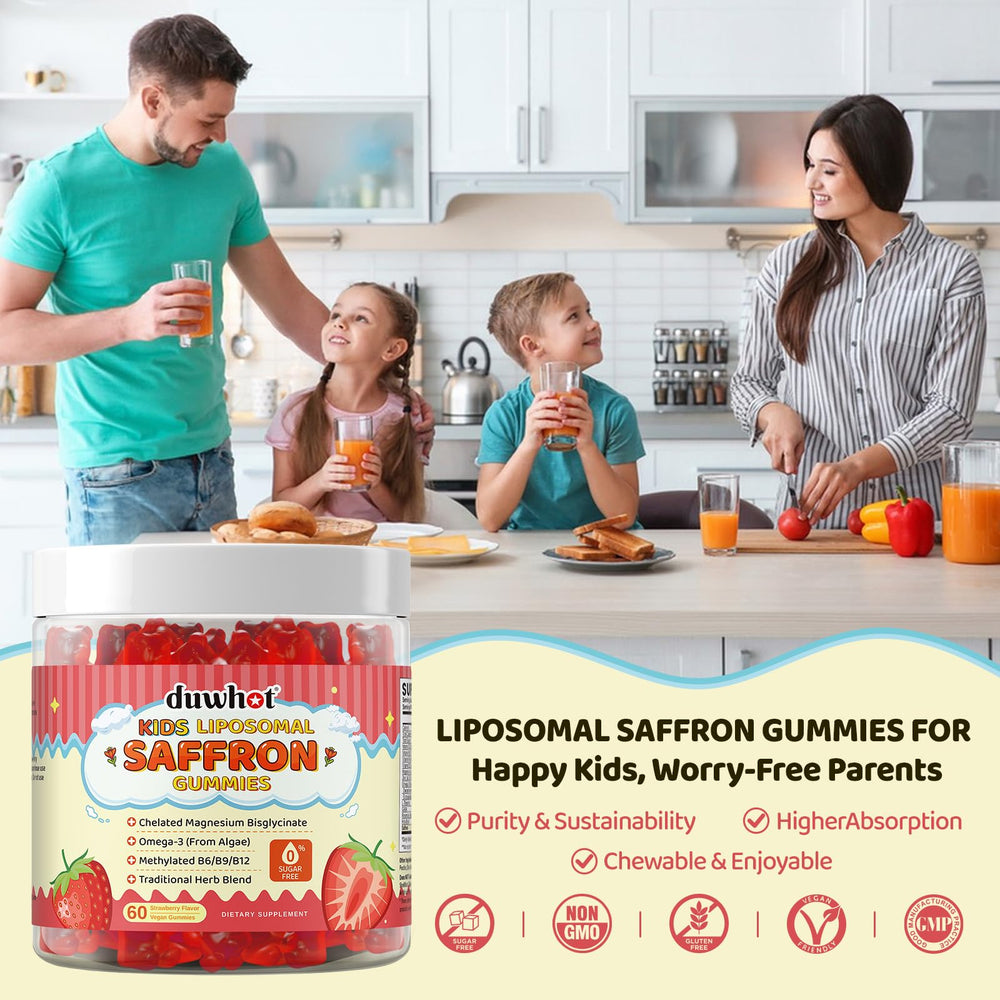 duwhot kids saffron gummies – natural flavor, no artificial colors, kid-friendly treat.