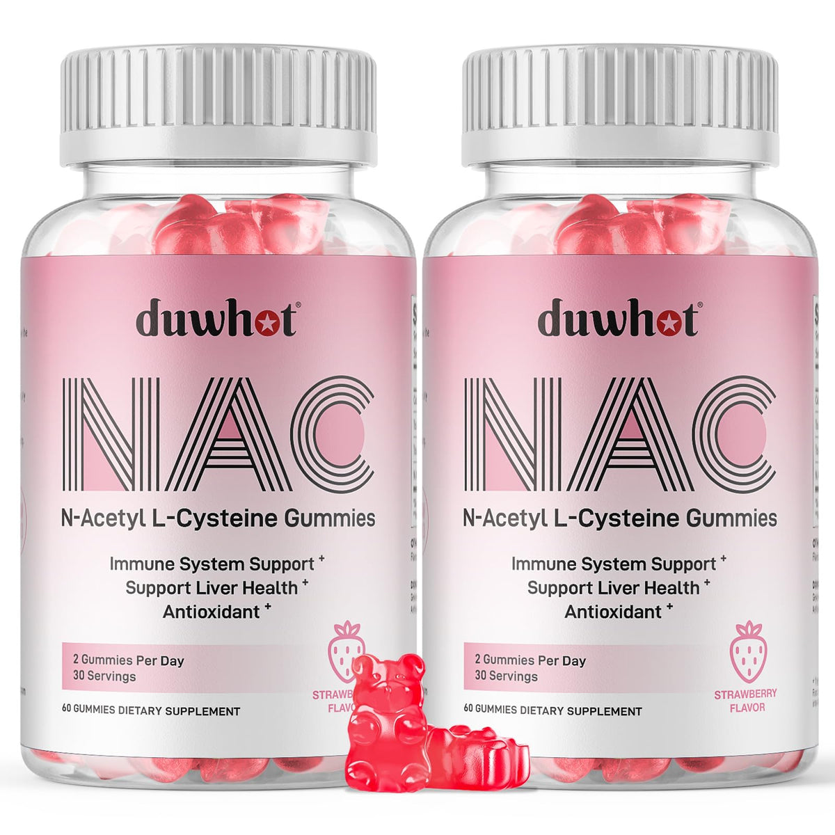 duwhot NAC gummies bottle on counter highlighting daily antioxidant and immune support