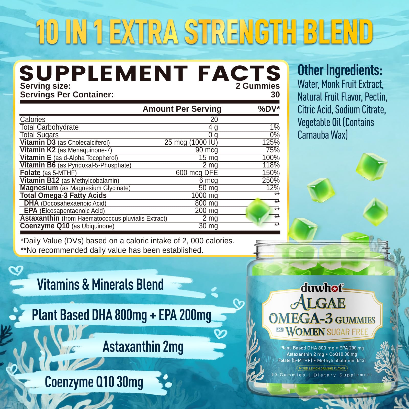 duwhot vegan omega-3 gummies algal-oil ingredient emphasis for DHA and EPA