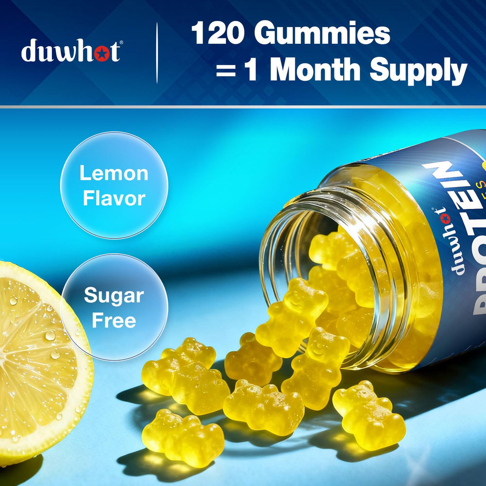 duwhot whey protein gummies serving captures single-dose protein pleasure.