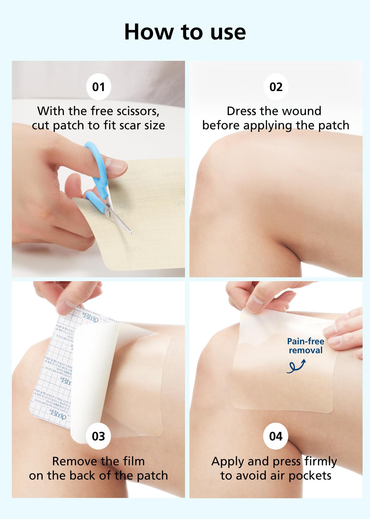 Mini scissor included for easy, precise dressing trimming.