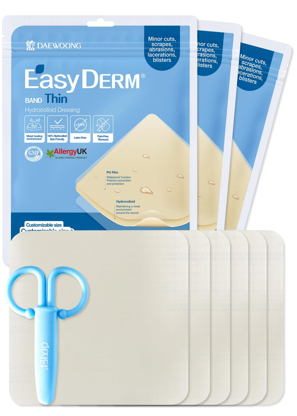 DWEasyDerm thin hydrocolloid dressing 4x4 large pack for quick, discreet wound care.