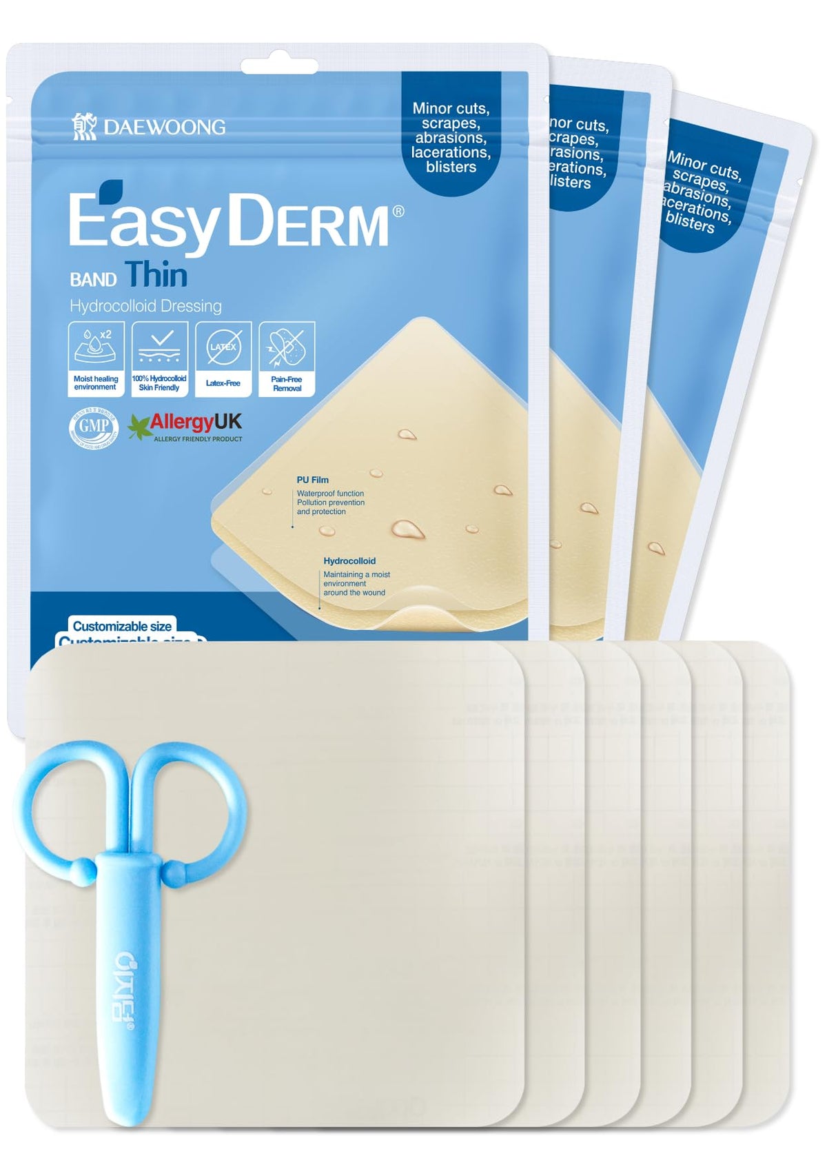 DWEasyDerm thin hydrocolloid dressing 4x4 large pack for quick, discreet wound care.