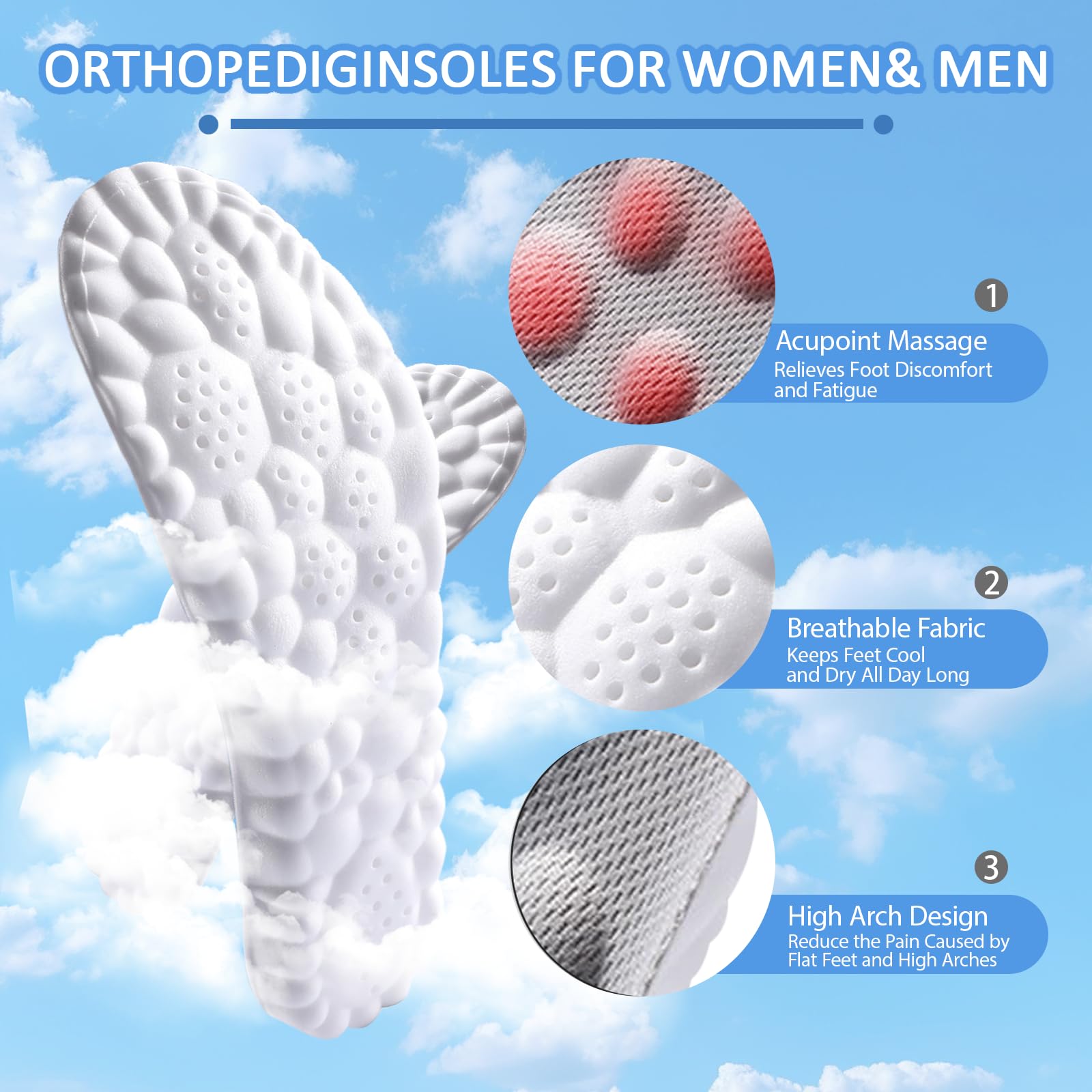 DWTWLE 4D Cloud Insoles arch-support close-up emphasizes stable foot alignment.
