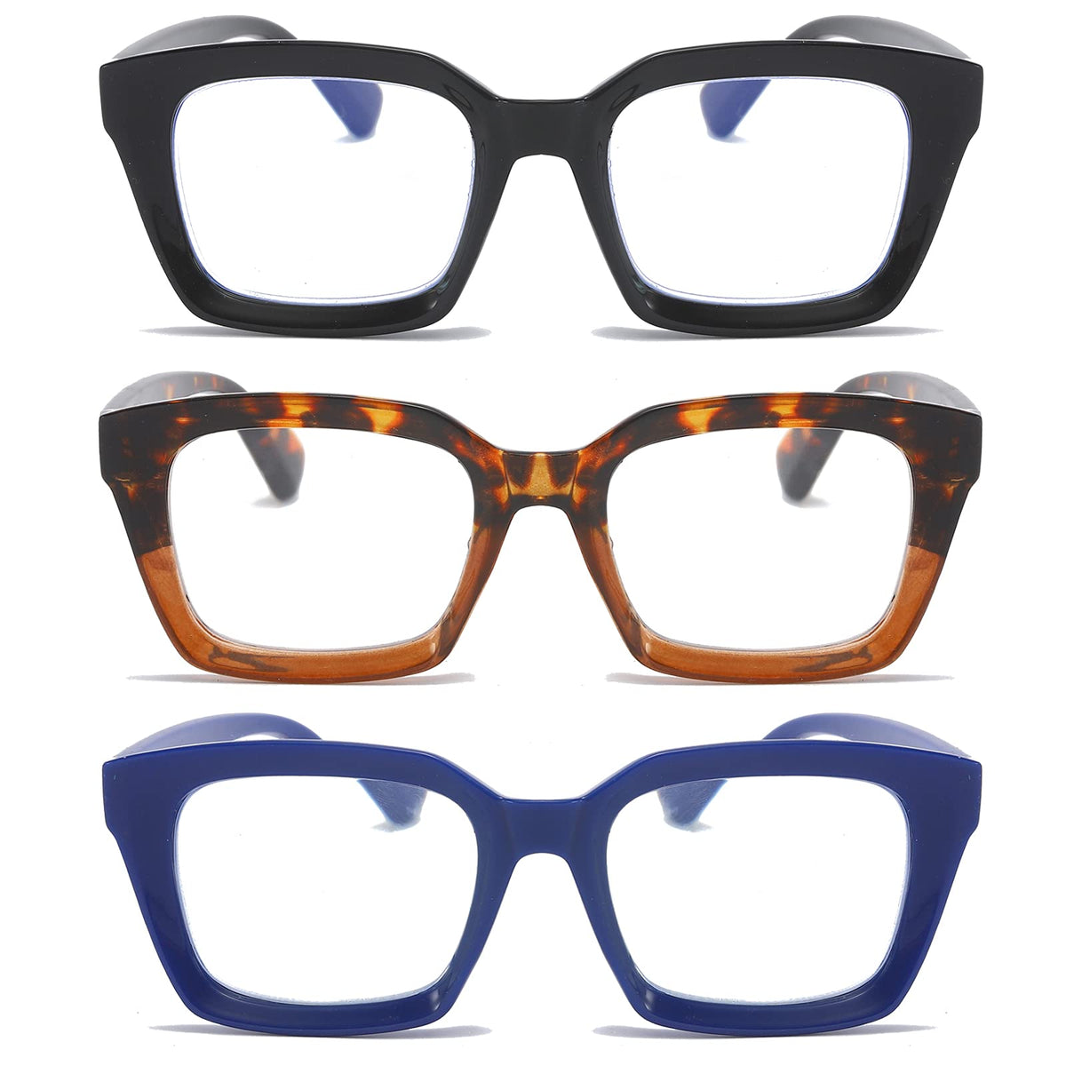 DXYXYO blue light blocking glasses for women with oversized square frames shown in a lifestyle setting for reading