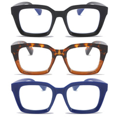 DXYXYO blue light blocking glasses for women with oversized square frames shown in a lifestyle setting for reading