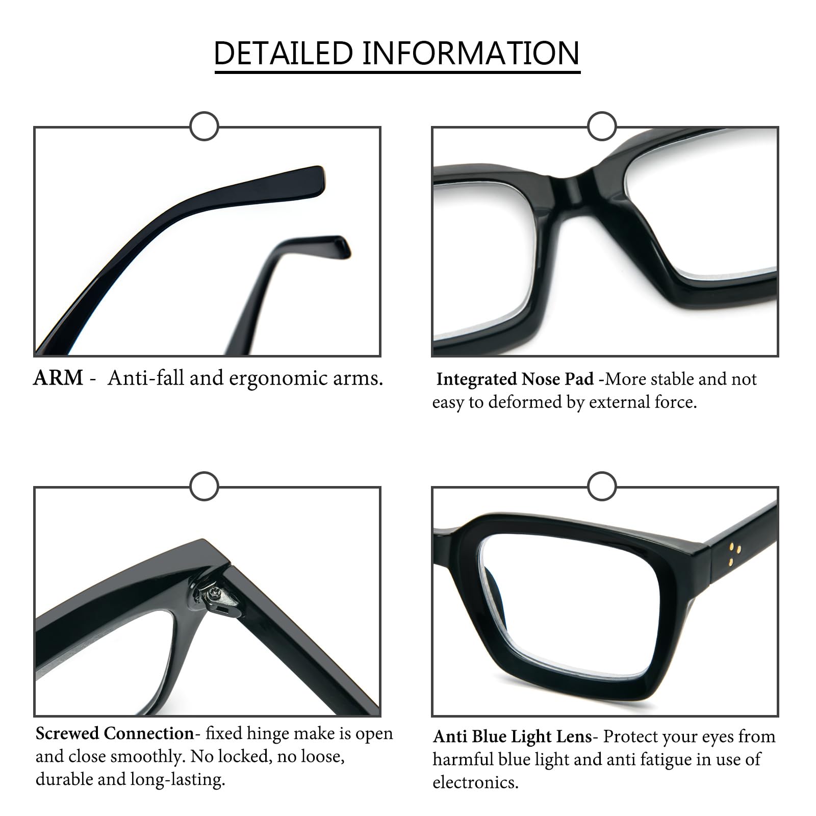 Gafas de lectura con bisagra fija de metal para mayor durabilidad