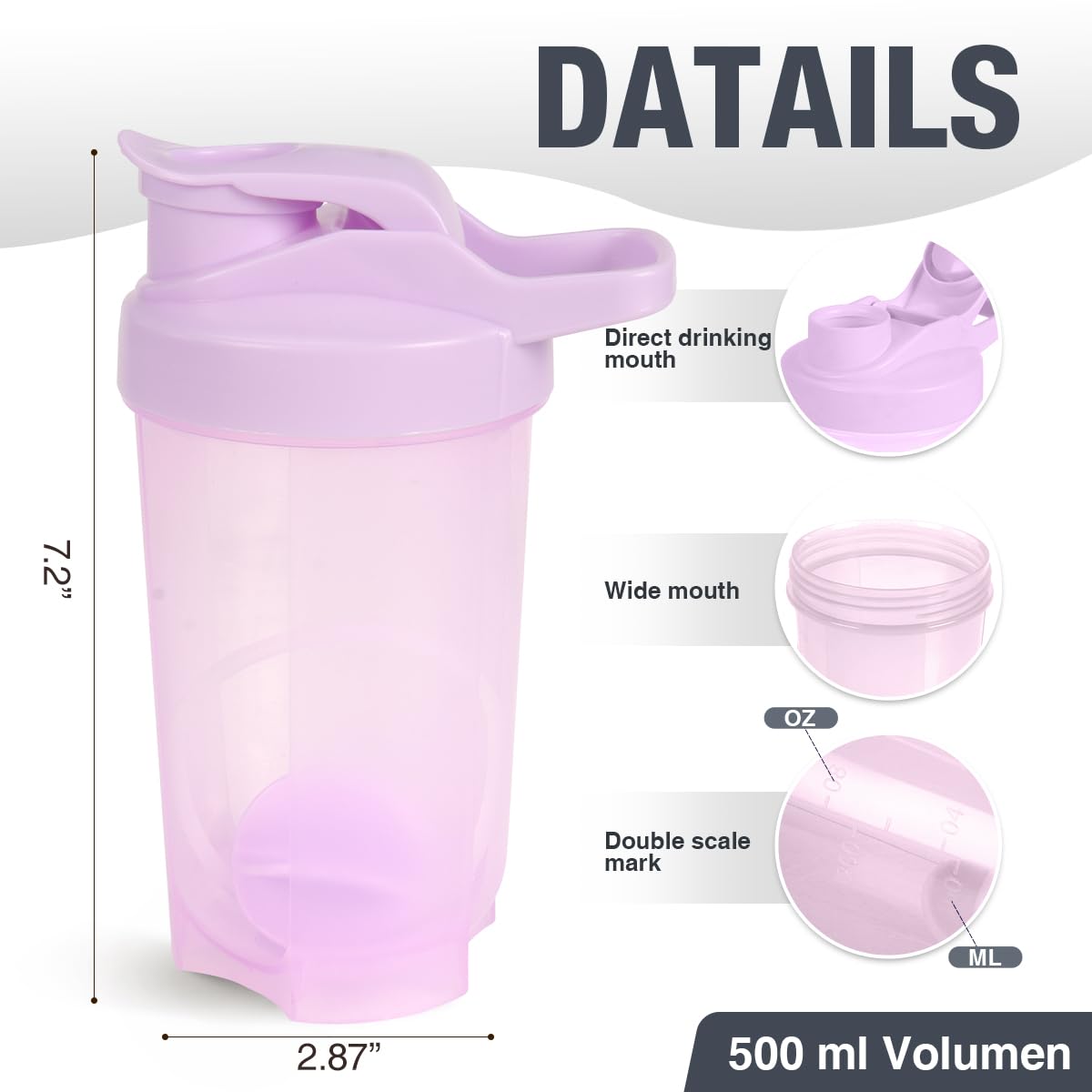 D.Y.A botella 16oz con boca ancha para mezclar rápido.