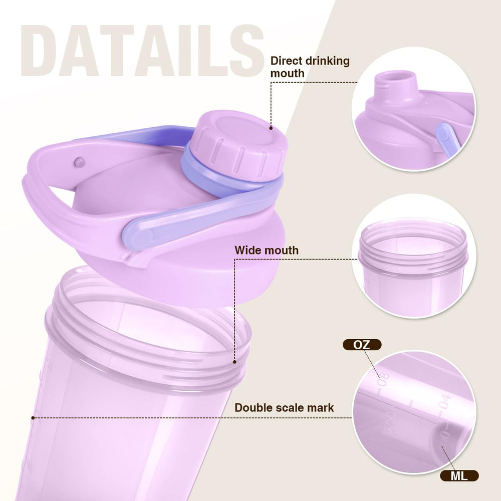 D.Y.A 16oz purple shaker bottle lid closeup, showing leak-proof design.
