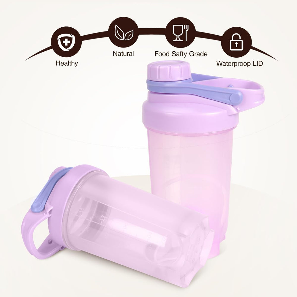D.Y.A 16oz purple shaker bottle measurement marks for precise portions.