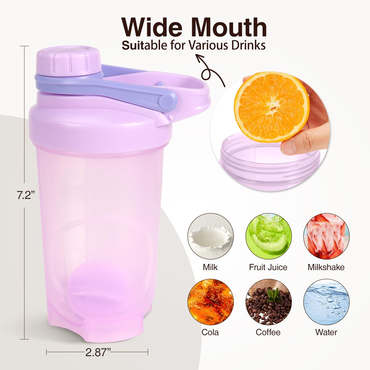D.Y.A 16oz purple shaker bottle wide mouth for easy adding and cleaning.