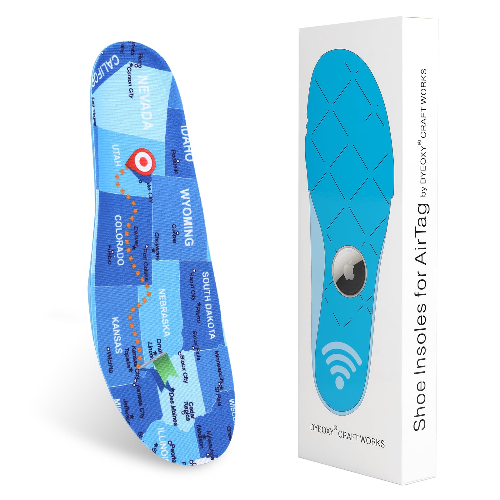 Dyeoxy Airtag insole with kid-safe design for family security.