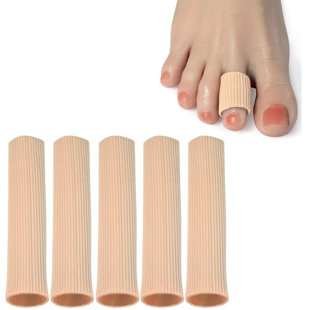 DYKOOK toe sleeve on toe with silicone gel lining cushions pressure and reduces friction.