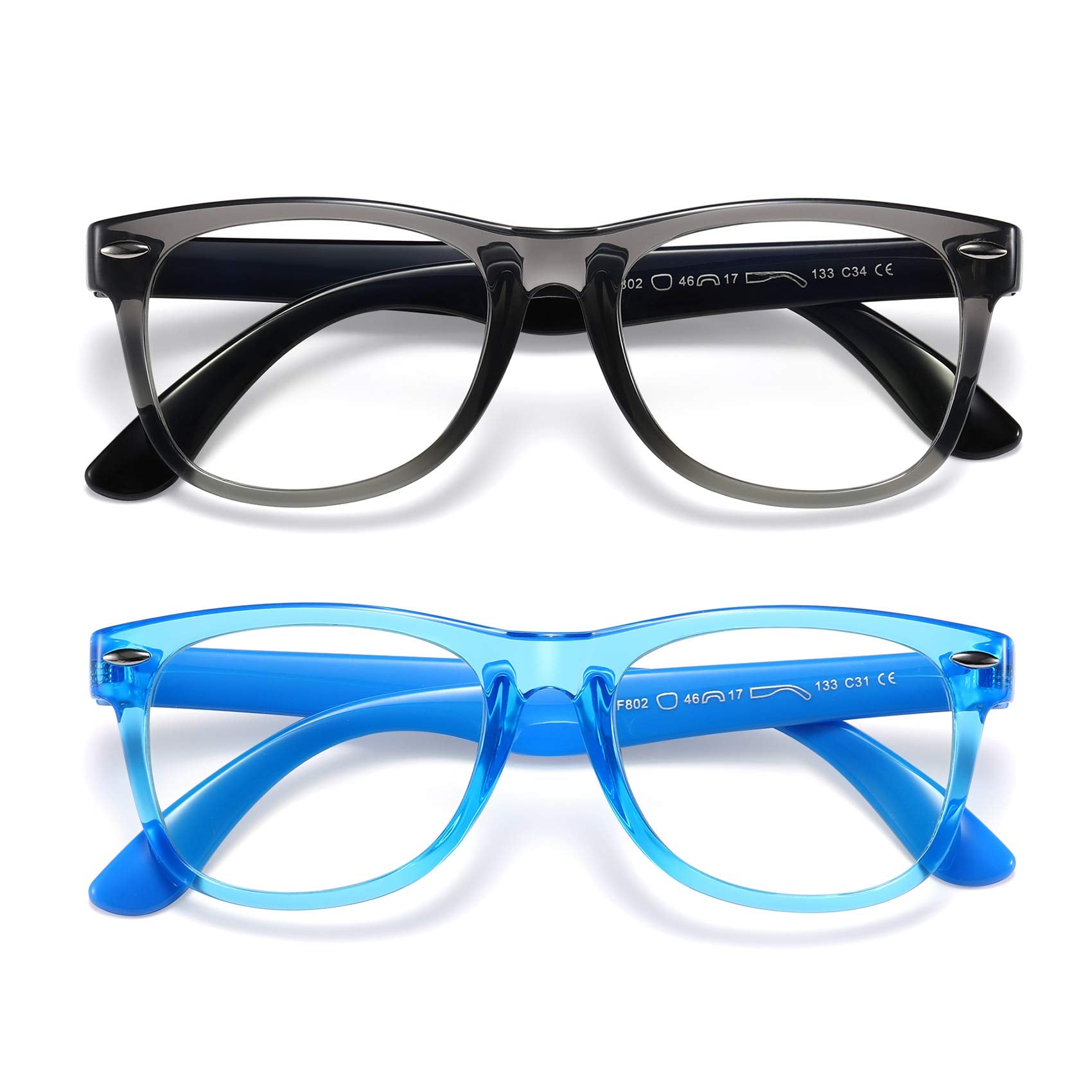 DYLB Kids blue light glasses front view in transparent black frame for screen comfort