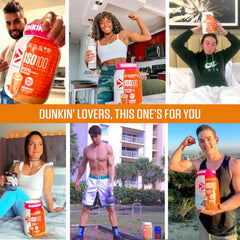 Dymatize ISO100 Dunkin Mocha Latte packaging conveys premium quality and flavor.