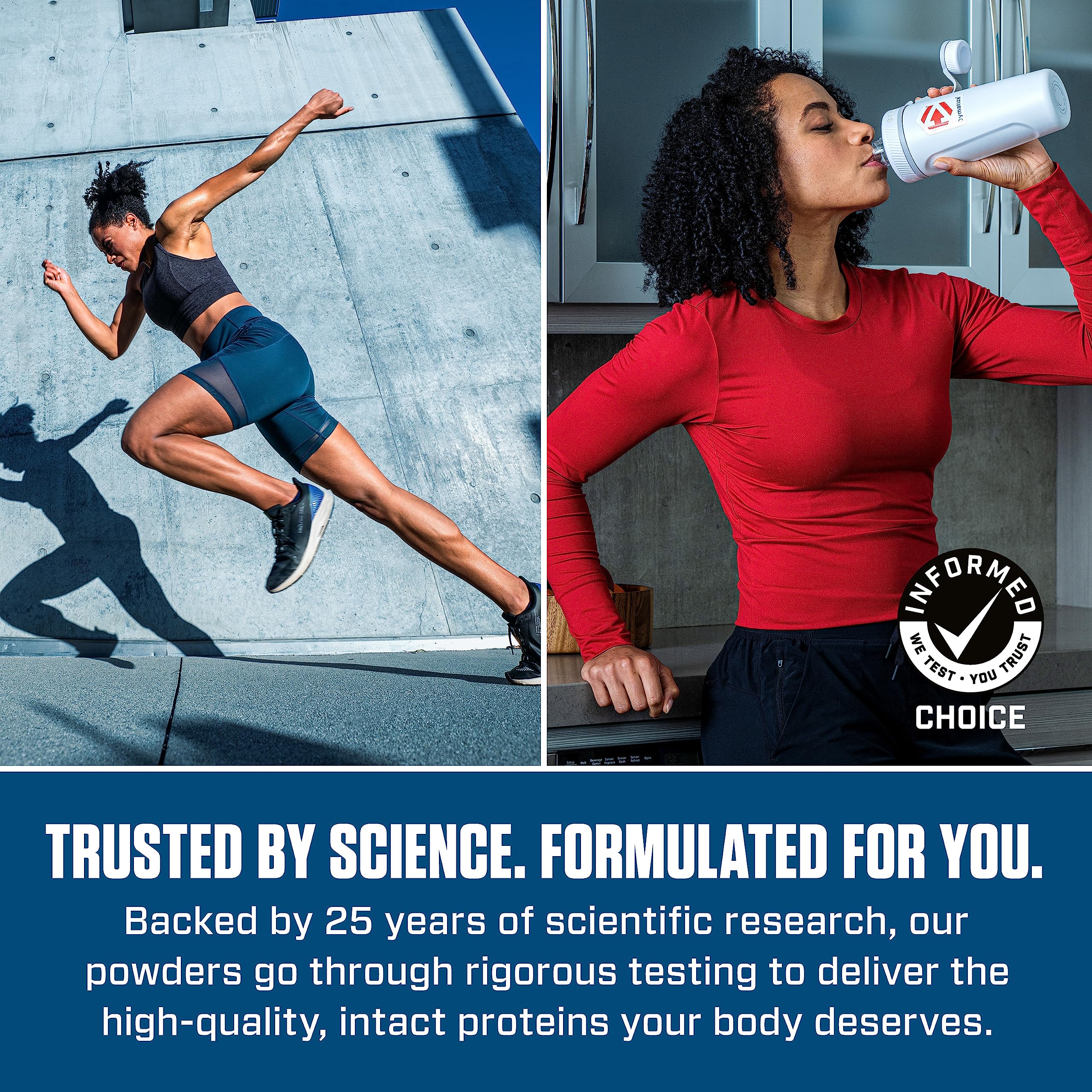 Dymatize Elite Casein Vanilla served with milk illustrating slow-release profile.