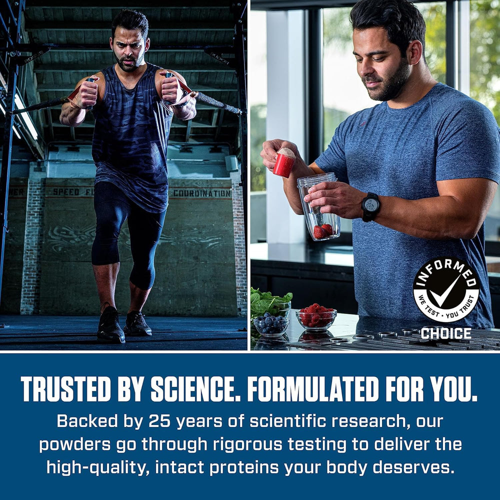 Dymatize Elite Whey Vanilla gym bag scene suggesting daily protein routine