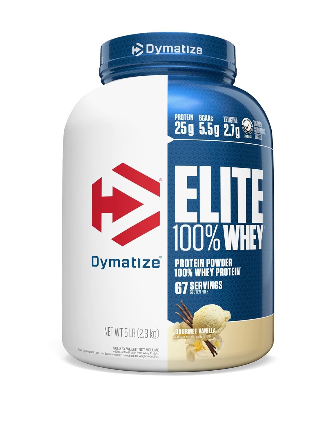 Dymatize Elite Whey Vanilla powder tub for fast post-workout protein