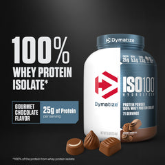 ISO100 bottle label shown, highlighting premium gluten-free protein.