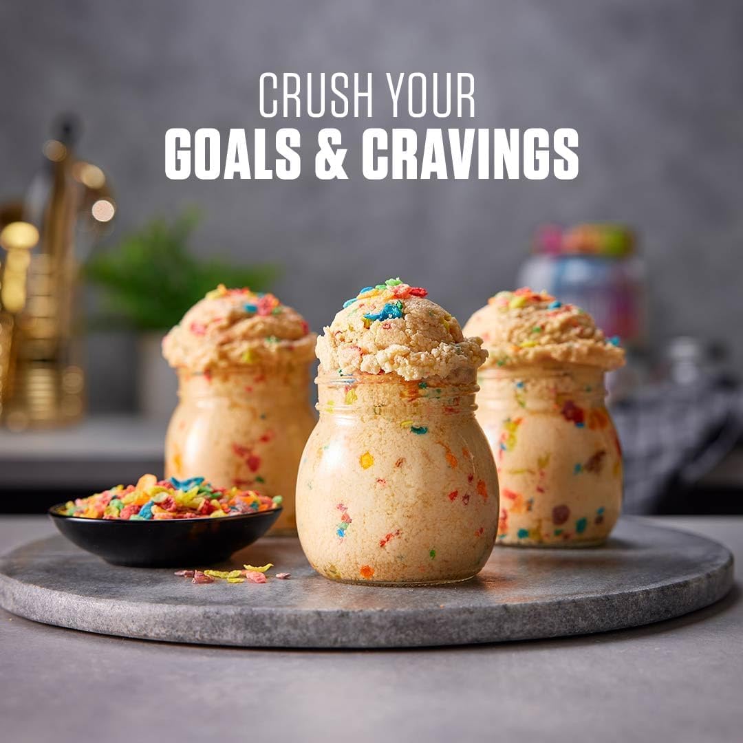 Dymatize ISO100 Fruity Pebbles glass-ready shake suggests a quick, on-the-go protein option