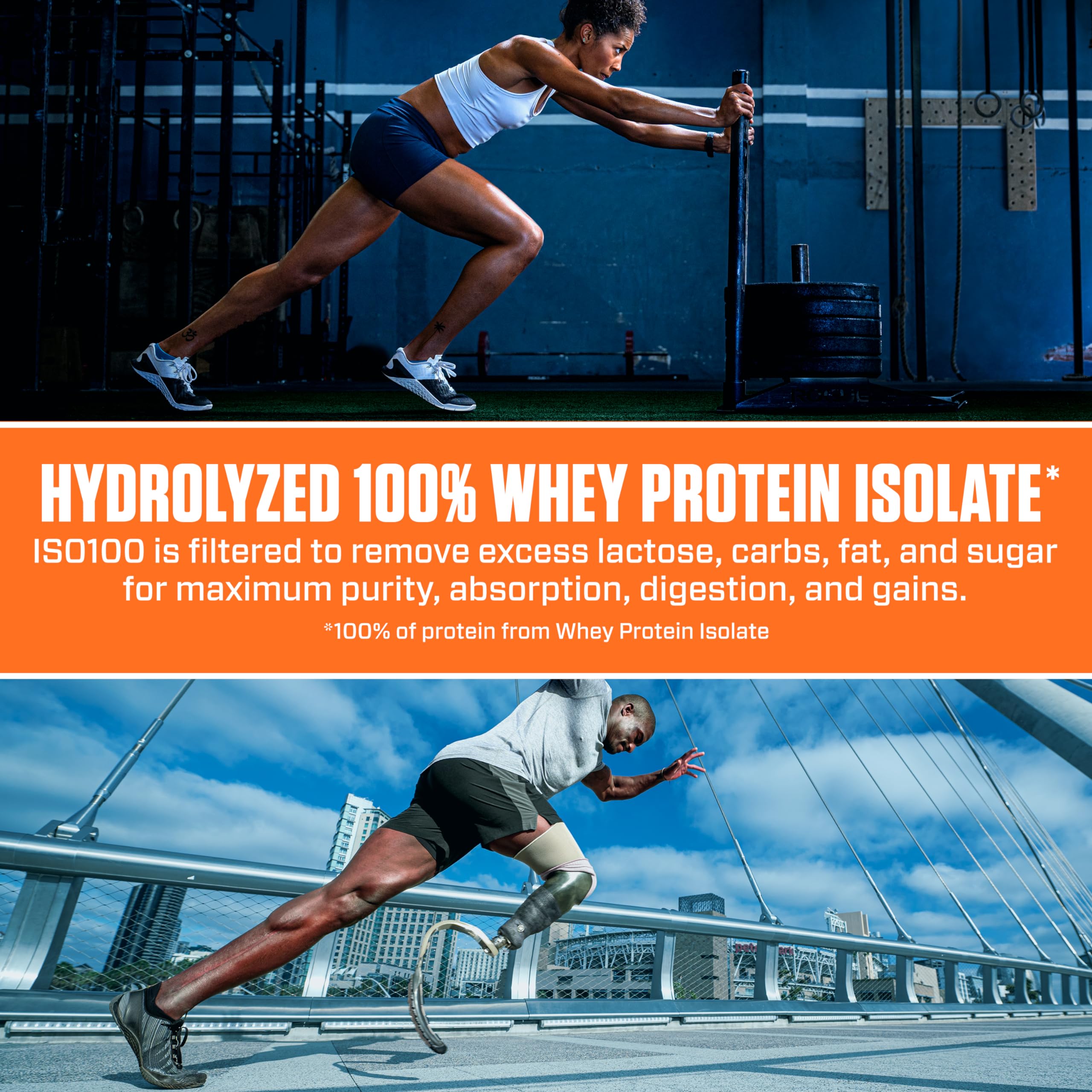 Dymatize ISO100 ingredient list highlights filtration and hydrolyzed protein features