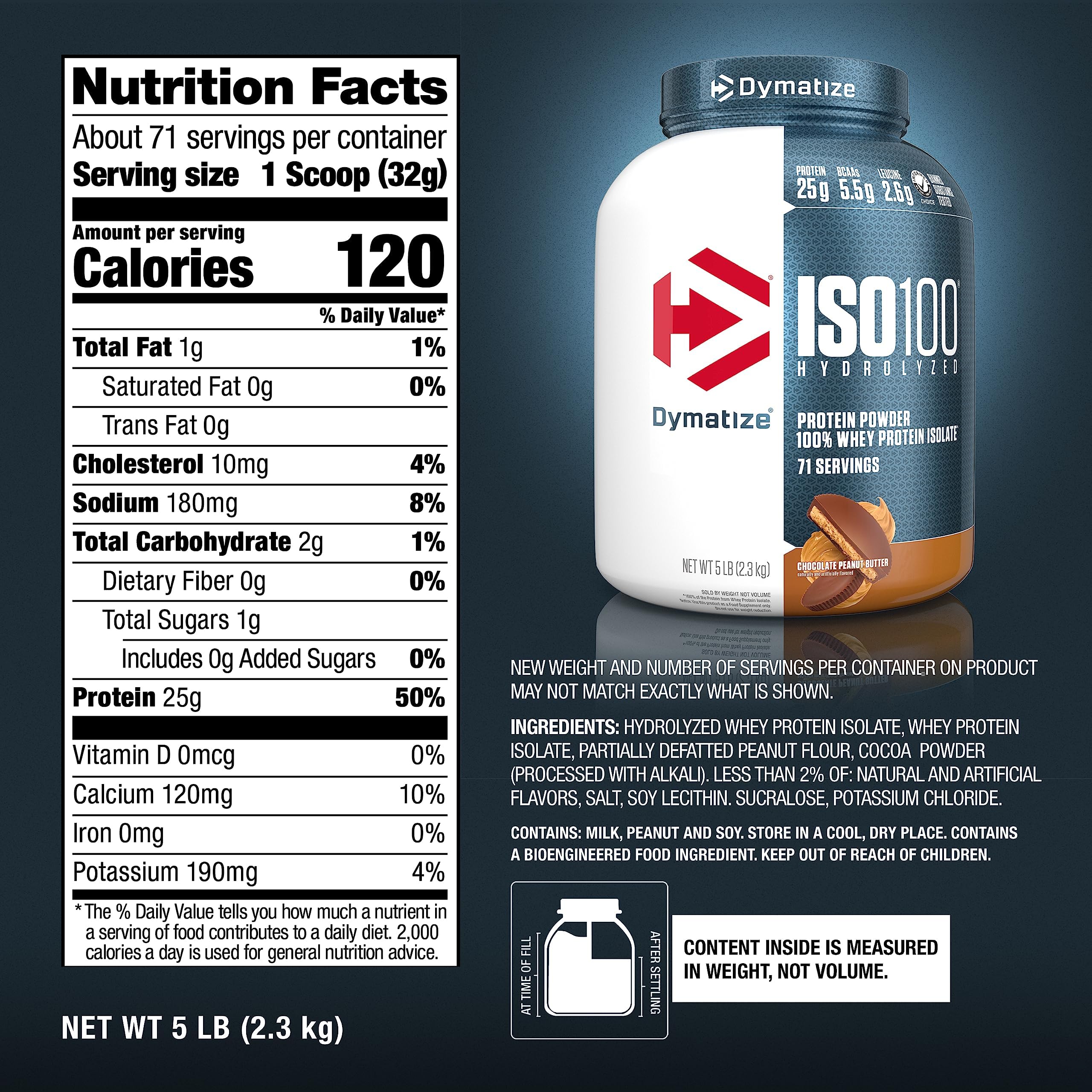 Dymatize ISO100 measuring scoop being poured for on-the-go use.