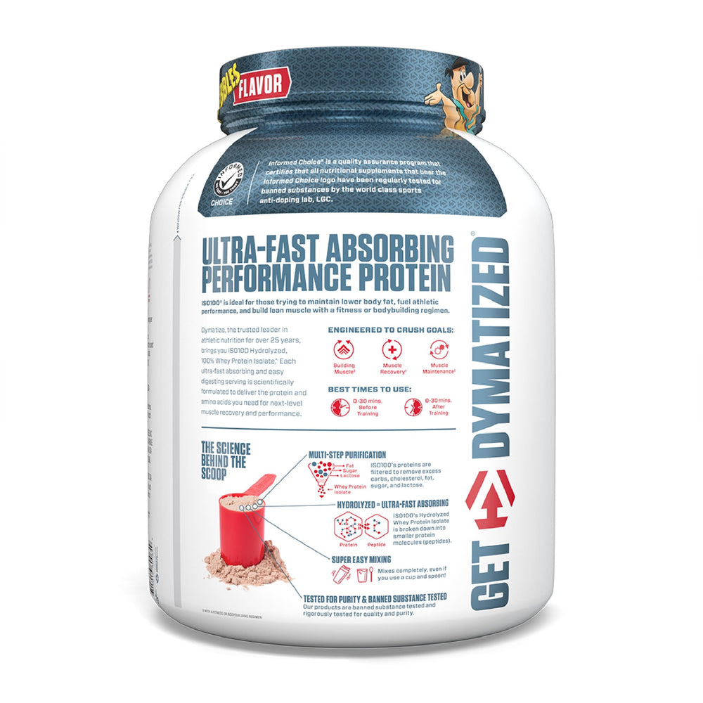 Dymatize ISO100 Pebbles Fruity bottle pour ideal for quick meal replacement