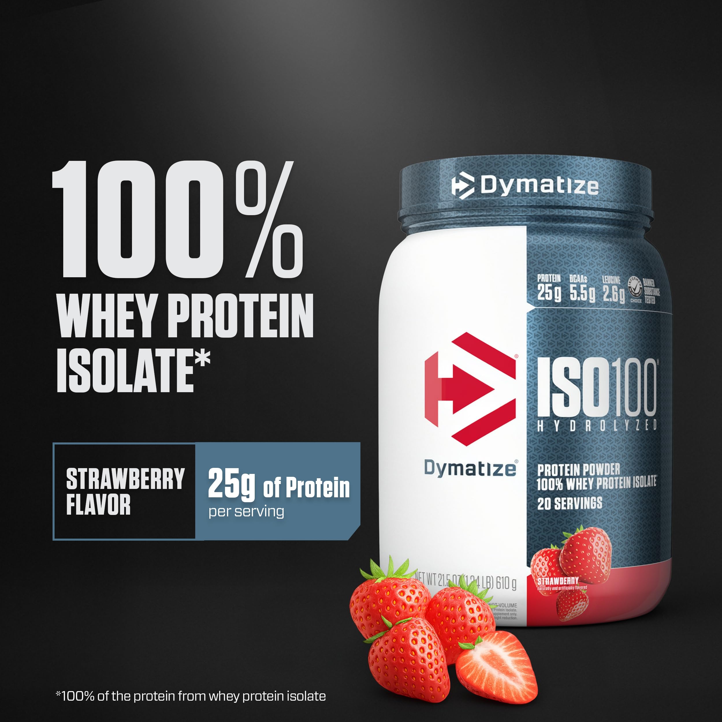 Dymatize ISO100 Strawberry serving scoop highlights convenient daily protein portion