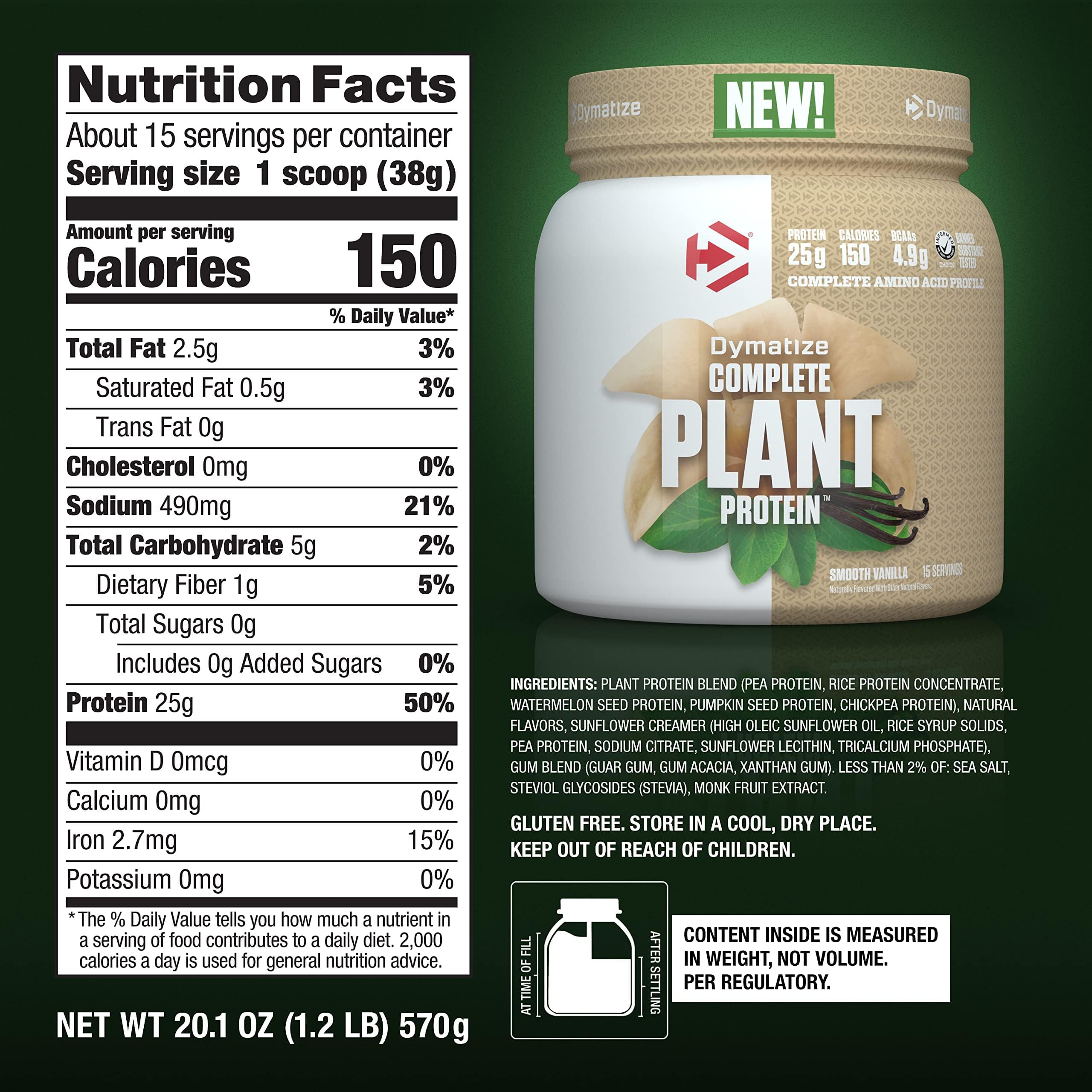 Dymatize Vegan Plant Protein Vanilla shake in glass with creamy texture.