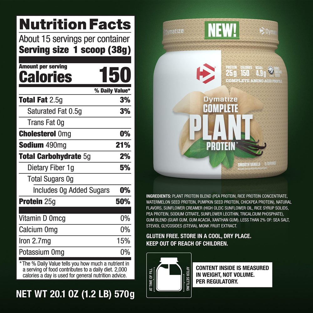 Dymatize Vegan Plant Protein Vanilla shake in glass with creamy texture.